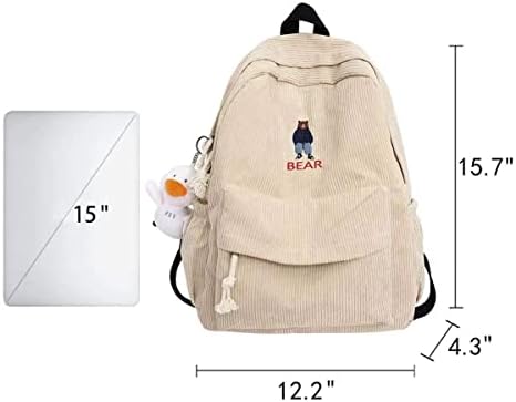 Mackpack da Escola Corduroy MBVBN, Mochila Laptop de Viagem Casual, Backbag de Livro para Meninas para Meninas, Bear Green