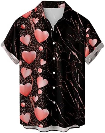 Camisetas para homens Buttons casuais do dia dos namorados Impressão de amor com candidatura de bolso de manga curta camisas havaianas