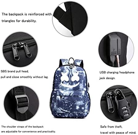Sorria mochila luminosa com porta de carregador USB e porta de fone de ouvido, mochila de laptop de música DJ, presentes