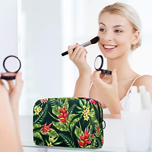 Bolsa de higiene pessoal, bolsa cosmética de maquiagem para homens, folhas verdes tropicais Plumeria