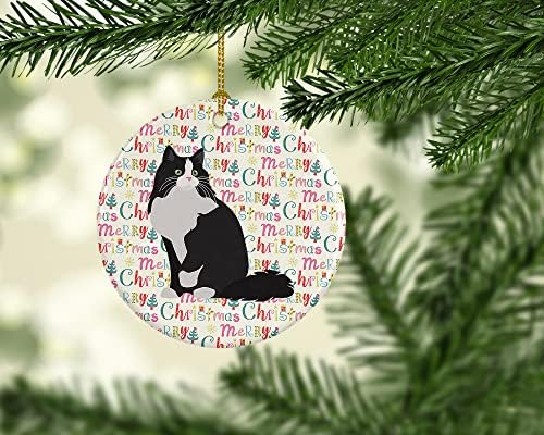 Tesouros de Caroline WDK2444CO1 Ragamuffin Cat Christmas Ceramic Ornament, Decorações de árvores de Natal, ornamento pendurado para Natal, férias, festa, presente, presente,