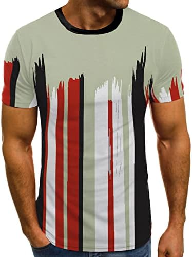 XXBR Mens Soldado Manga curta T-shirts Summer Summer Crewneck Pintura a óleo Stripe Graphic Print Athletic Workout Tee