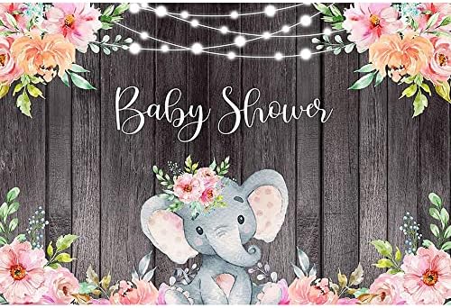 Centro de chá de bebê de elefante fundo rosa bebê menina elefante cenário de elefante 7x5ft luzes de cordas de vinil floral