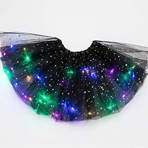 Saias de dança feminina para mulheres Luzes LED 3 camadas de estrelas Mini saia malha de saia pufffy bailarina saia escola