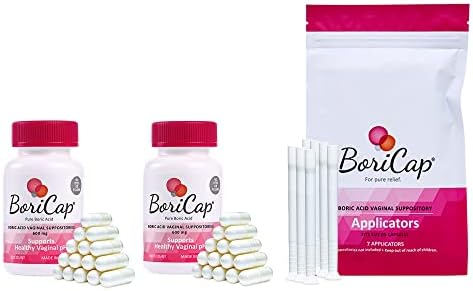 Pacote de supositórios e aplicadores de Boricap - 90 contagem total, 600 mg