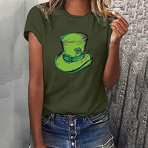 Camisa de Chapéu Casual de São Patrício de São Patrício para mulheres Tops de verão Casual Tops de manga curta Blusa da moda