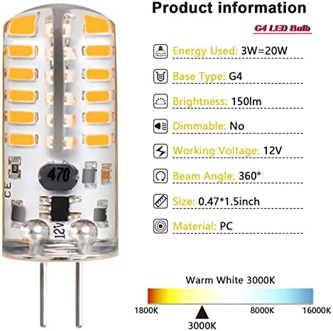 Lâmpadas G4 LED 12V 3W lâmpadas lideradas por LED 48 × 3014 SMD 20W Halogen Bulbo Substituição de silicone revestido