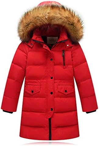 Kelon Kids Casacos de inverno com casaco acolchoado com capuz garotas de inverno Jaqueta infantil com capuz para casaco Faux Down Down Girlfits & Set Red Red