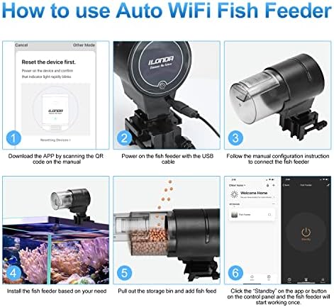 Controle de Wi -Fi de alimentador de peixe automático Jyieujey com APP, 210ml Aquarium grande dispensador para tanque