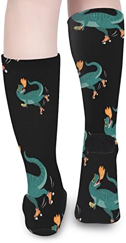 WeedKeyCat Dinosaur On Roller Skates Crew Socks Novelty Funny Print Graphic Casual Modery espessura para o outono da primavera