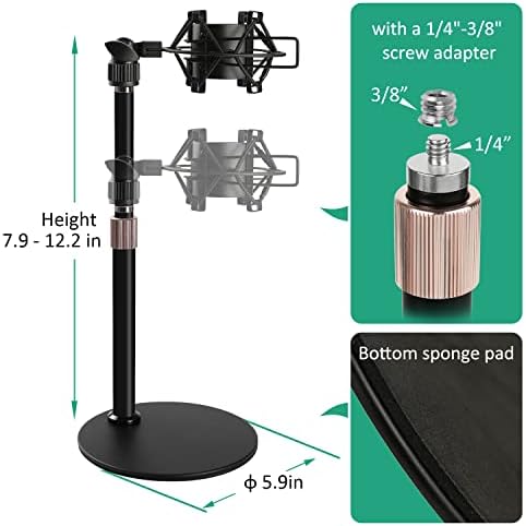 Stand AT2020 de microfone de mesa, suporte de microfone de mesa de altura ajustável com montagem de choque, pára -brisa