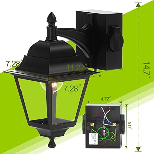 Especilite luminária ao ar livre com 2 tomadas, crepúsculo para luminária externa do sensor de amanhecer, impermeável e anti-rust