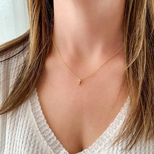 colar de lateral colar de lateral de ouro de 18k para mulheres para mulheres de aço inoxidável, minúsculo colar de pingente cruzado minimalista de jóias simples para meninas