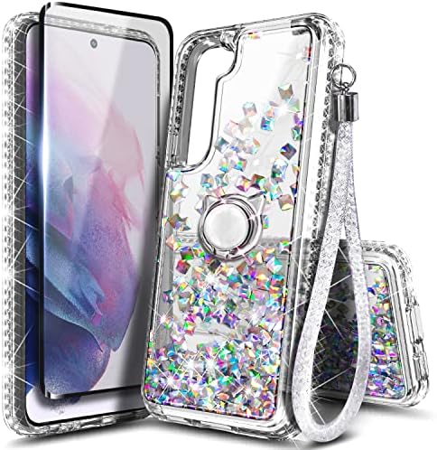 Caso da supremacia NGB para Samsung Galaxy S22 com protetor de tela, suporte do anel/pulseira, Bling Glitter Liquid Flutuating Girls Women