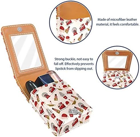 Red Christmas Sled Lip Gloss Holder Batom Case de maquiagem portátil Bolsa de viagem Caixa de batom de batom com espelho mini