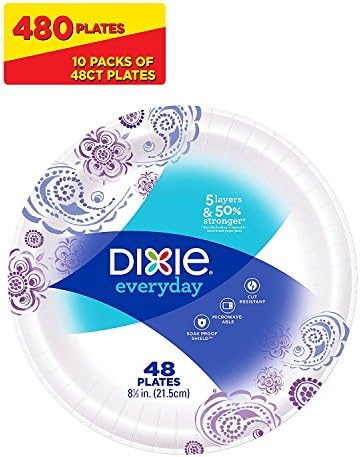 Dixie Everyday Paper Placas, 8 1/2 , 480 contagem, 10 pacotes de 48 placas, almoço ou tamanho de jantar de tamanho impresso em placas descartáveis