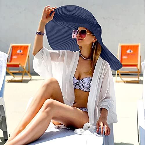Chapéus de palha de praia de grandes dimensões para mulheres frouxas e extras grandes chapéu de viseira solar largo rolo de