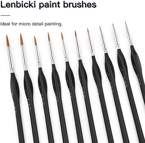 Lenbicki Micro Detalhe Pincel Set, 10pcs Pequenos pincéis de tinta fina em miniatura para pintura de acrílico, detalhes