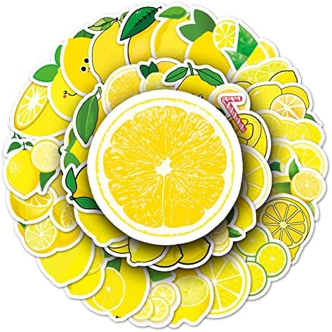 Adesivos de limão, fofos e engraçados adesivos de vinil de limão amarelo para crianças adultos adultos, 50pcs embalam