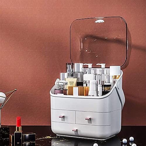 Caixa de organizador de maquiagem Jumiz, caixa de armazenamento cosmético à prova de água com poeira, alça portátil de capa livre de poeira ， tampa de maquiagem totalmente aberta