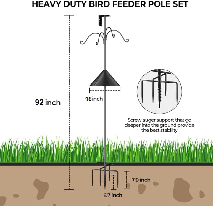 Aves de pássaros, pólo, pólo de pássaro 92 polegadas, pólo de suporte de alimentador de aves pesadas ajustável, estação