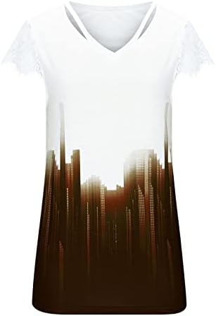 Mulheres de verão túnica tops de renda oca de manga curta V russa de camiseta t-shirt imprimir camisetas gráficas casuais blusas