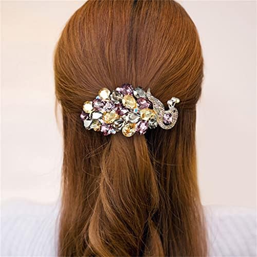 Xjjzs elegante pavão clipe de cabelo fêmea traseira da cabeça clipe de cocar de cocar de cartão de cabelo brilhante clipe