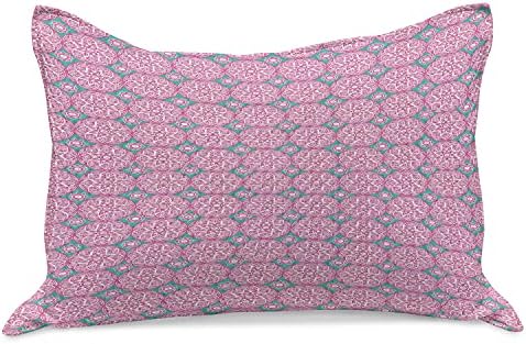 Ambesonne abstrato de malha de malha na capa, padrão oriental de motivos redondos florais e ornamentais, capa de travesseiro de tamanho king padrão para o quarto, 36 x 20, rosa -marinho escuro rosa