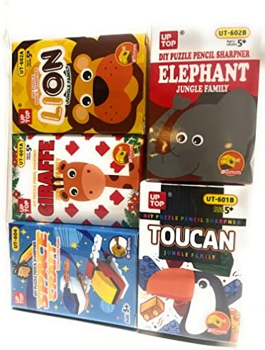 Diário Diy Animal Pencil Sharpner para crianças - presente de papelaria para meninos e meninas - leão toucana girafa elefante foguete - construa você mesmo