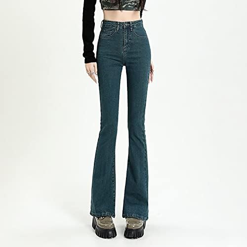 Nova direção nas calças Cantura alta jeans esticada simples e requintada Design calças de fundo do sino feminino