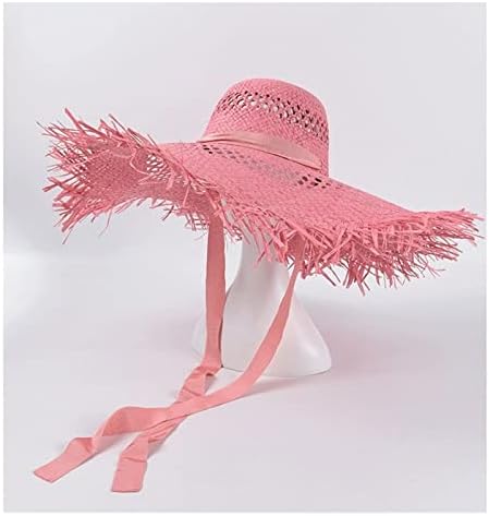 Zsedp Raffia Beach Hats for Women Wide Brim Sun Hat Ladies Hollow respirável chapéu