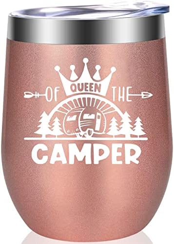 Coolertaste Queen of the Camper Wine Todbler, Happy Camper Gifts 12oz Cup, presentes para campistas ao ar livre, RV para