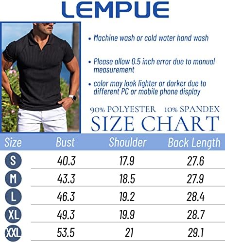 Lempue Mens V Camisetas de pescoço tampas de pólo muscular de ajuste esbelto para homens Mangas curtas Camisas de golfe