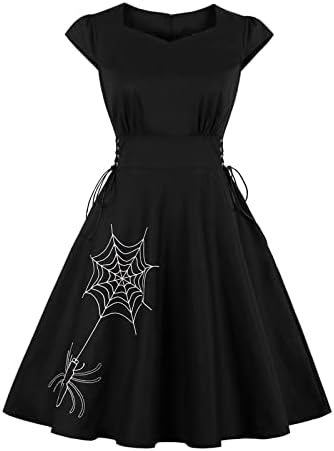 Vestido de Halloween para mulheres Vintage Spider Bordery Border Slave Swing Swing Dresses Swing