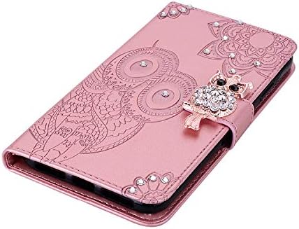 Bonitec Compatível com iPhone 12 mini carteira, fofo de desenho animado coruja com relevo mandoned flor flores pU