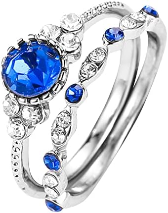 Anel de noivado para mulheres anéis de casamento prateado 2 peças Promise Promise Anings para seu anel de diamante retro -cúbico de