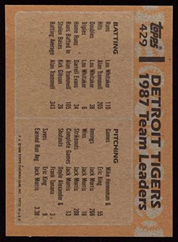 1988 Topps 429 Líderes dos Tigres Alan Trammell/Kurt Gibson Detroit Tigers NM/MT Tigers