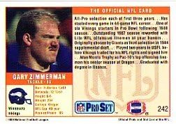 1989 PRO SET # 242 Gary Zimmerman Vikings Futebol Card