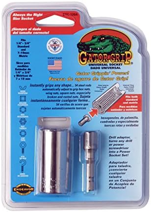 Gator agarra o soquete universal original de auto-ajuste com adaptador de perfuração de energia. Auto-ajustes para forma e tamanho, bem como aplicação padrão e métrica