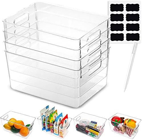 Lixeiras transparentes para organização - caixas de armazenamento de plástico transparente - Organizador de lanches para despensa