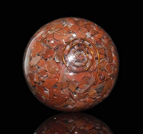 CEALINGS4U Orgonita Esfera vermelha Jasper tamanho 2-2,5 polegadas e uma esfera de bola de madeira de madeira de madeira esfera de bola de cristal vastu reiki cura