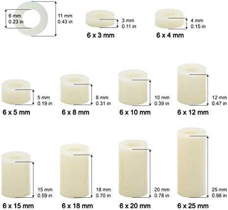 Lesnala Abs Nylon Isolados Staques de Spacer redondos Kit de variedade de porca de parafusos para parafusos M6 Prototipagem, tubo reto redondo