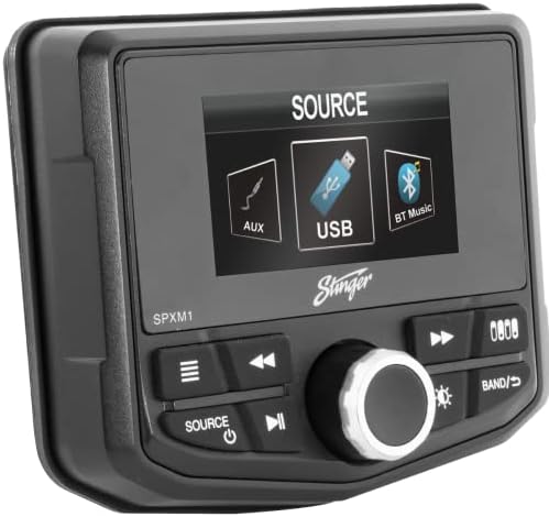 Stinger Marine e Powersport 2,7 ”Digital Media Player com comando Switch, 4 canais, Bluetooth, painel frontal resistente ao clima, entrada USB com controle de subwoofer