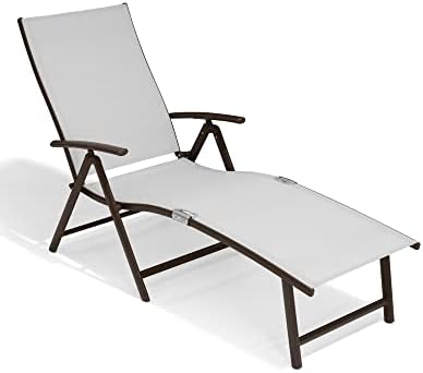 CrestLive produtos dobráveis ​​pátio cadeira de lounge para fora, cadeira reclinável de piscina externa ajustável em alumínio,