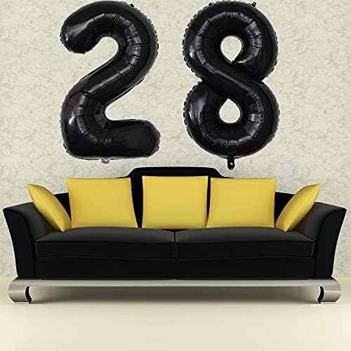 XIHUIMAY Número 28 Balões de balão digital 40 polegadas Alfabeto 28 Balões de aniversário Digit 28 Balões de hélio grandes balões para festas de aniversário Supplies Bachelorette Bachelorette Chuveiro de noiva, Número preto 28