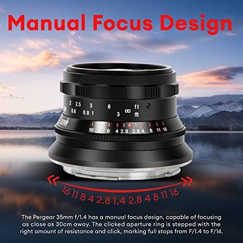 PERGEAR 35mm F1.4 Lente de foco manual de quadro completo, compatível com câmeras sem espelho Nikon Z5 Z5 Z7 Z6ii Z7ii Z9
