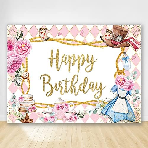 Crefelimas Wonderland Birthday Birthday Bornoft Little Princess Girls Tea Party Backgramento para festa de aniversário Banner