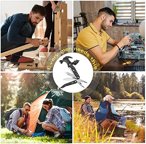 14 em 1 martelo multitool - tudo em uma ferramenta mini martelo de acampamento, engrenagem de sobrevivência legal para caminhadas, gadgets multitool para presentes masculinos, caçando estoques para homens