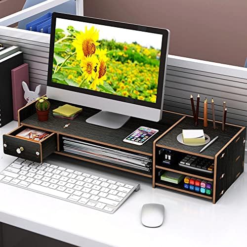 Stand Wanlian Monitor, suporte de monitor destacável, suporte de riser de monitor de madeira de 2 camadas, riser de suporte ergonômico de desktop para tela, laptop, impressora, organizador de mesa em casa e escritório