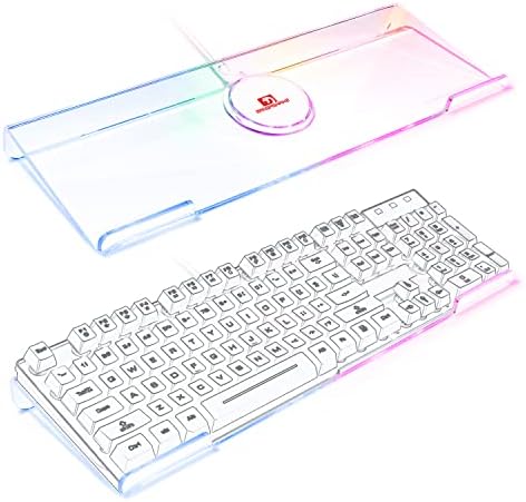 Selors Teclado de computador Stand para mesa, bandeja de teclado acrílico transparente 366 RGB LED BackLit, Riser de teclado com interface USB, riser de mesa para facilitar a digitação ergonômica e trabalhar em casa e escritório